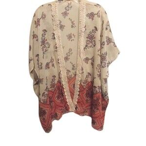 Rewind Kimono Cover Up S Floral Oversize Sheer Asymmetrical  Cottage Boho Fairy